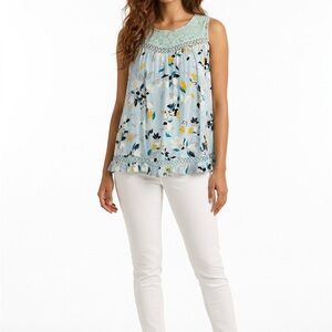 Lane Bryant Floral Sleeveless Blue and Yellow Swing Style Blouse Size 18